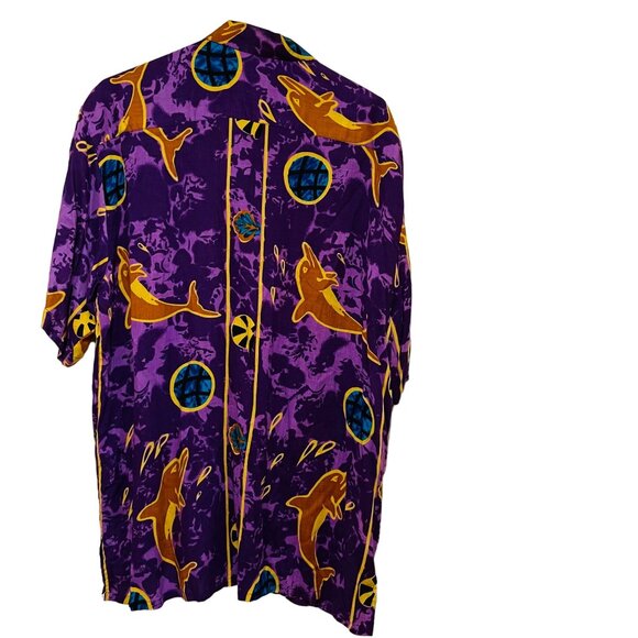 Vintage Chia Mare Mens Button Up Shirt Purple Dolphin Print Size Large - Picture 2 of 3